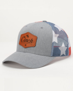 Men s Stars and Stripes Trucker Cap With Leather Patch - Red, White and Blue
